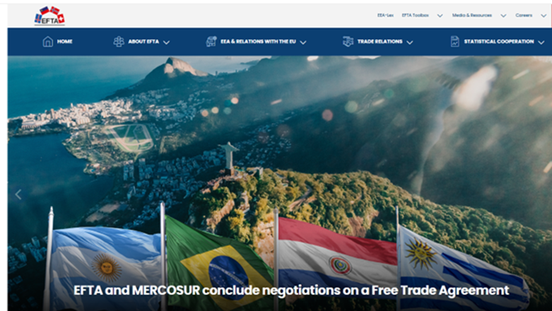 Site oficial do EFTA anunciando acordo com o Mercosul